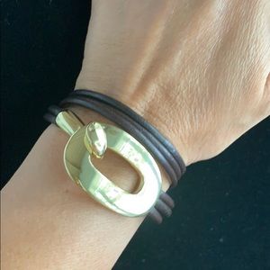 Leather gold wraparound bracelet